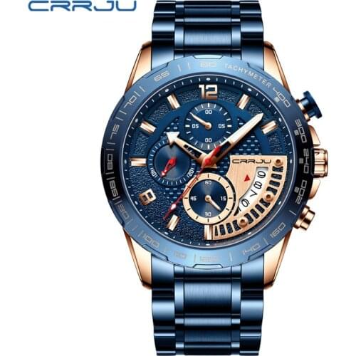 CRRJU 2281 Men Watch Luxury Brand Fashion Wristwatch Sport Stainless Steel Men Watch Casual Quartz Business Watches