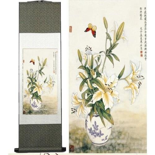 Flowers Painting Home Office Decoration Chinese scroll painting birds painting butterfly and flower paintingPrinted painting