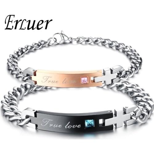 ERLUER Couples Bangle & Bangles 316L Stainless Steel Cross Chain Cubic Zircon Jewelry For Men Women Love Pulseras Wristband Gift