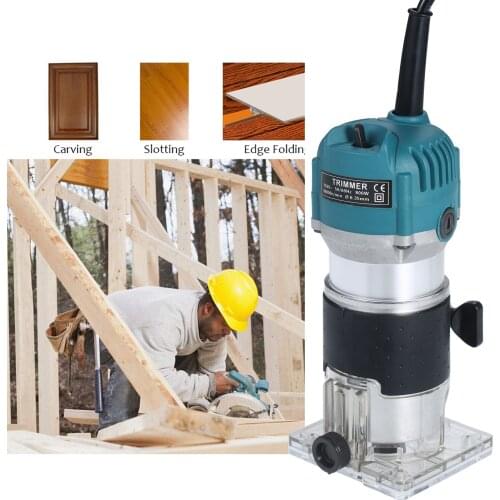 Trim Router with Transparent Base Edge Guide Wood Laminate Electric Trimmer Compact Palm Router Corded for Woodworking Trimming
