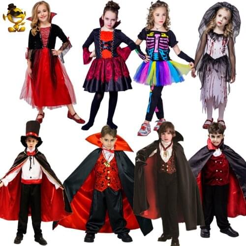 Halloween Purim Kids Vampire Costume Cosplay Boys&Girls Bloody Bride Skeleton Clothes Role Play Purim Skeleton Costumes