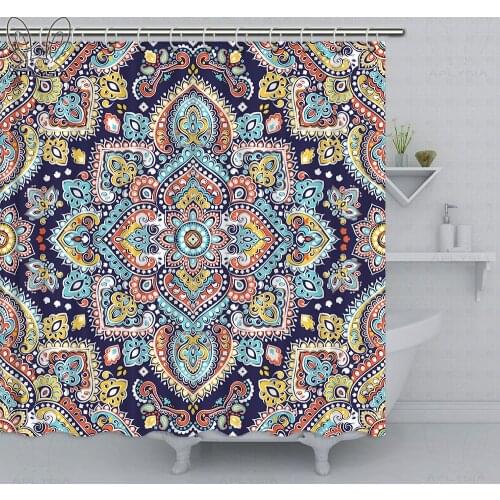 Indian Floral Paisley Medallion Ethnic Mandala Shower Curtain Waterproof Polyester Bathroom Curtain For Bath Decor