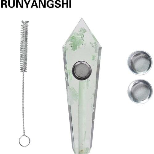 Runyangshi 1pc Artificial quartz crystal snowflake melting stone crystal smoking pipe health energy stone pipe with gift box