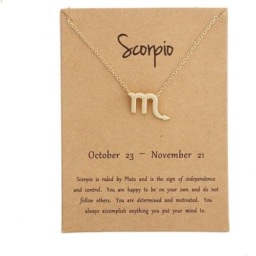 Hot 12 Constellation Scorpio Pendant Necklaces Virgo Necklace Birthday Gifts Message Card for Women Girl Jewelry