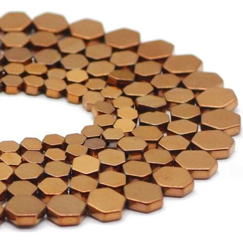 Copper Flat Hexagon 4/6/8MM Hematite Natural Stone Spacer Charms Loose Beads Accessories For Jewelry Making DIY Bracelet Pendant