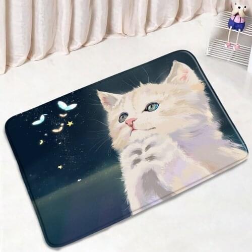 Cute Cat Bath Mat Beautiful Starry Sky Anti-Slip Water Absorbent Modern Flannel Bedroom Carpet Kitchen Footmat Bathroom Mats