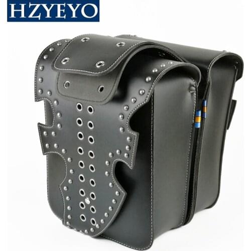 HZYEYO Motorcycle Faux Leather Saddlebags Saddle Bag Left Right Sided Tool Bags For Vintage Styling Magnet Buckle D818