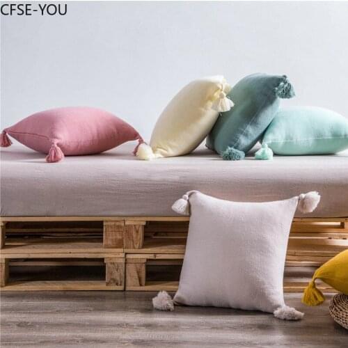 Macaron Soft Throw Pillow Cases With Balls Home Decor Cushions Covers Square For Sofa Bed Car Home Multiple sizes 6 Color