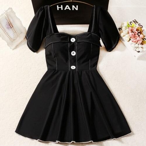 2021 New Women Black Short Sleeve One Piece Swimwear Sexy Swim Beach Dress Summer Swimming Bathing Suit Beachwear Swimsuit