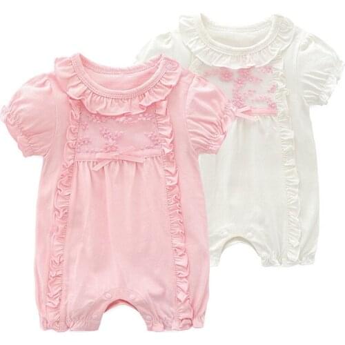 100% Cotton Infant Girl Clothes Summer High Quality Baptism 0-12 Months Kids Girls Clothing Romoer Short Sleeve Newborn Clothes