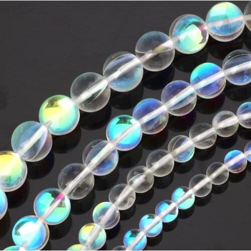 Olingart 6mm/8mm/10mm Crystal Rainbow Bead Moonstone Loose Spacer Beads DIY Necklace/bracelet/earrings Jewelry Making