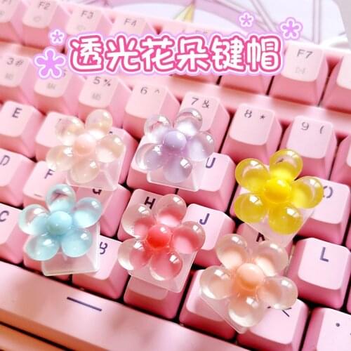 Personalized keycaps custom decoration PBT pink cute Flowers beautiful girl DIY transparent Backlit keycaps