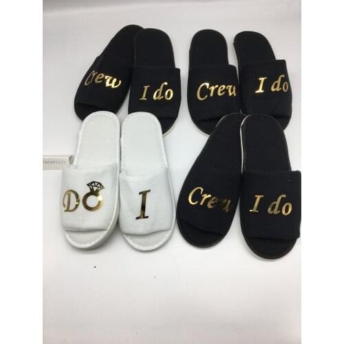 Personalized I DO CREW wedding bridesmaid bride spa slippers Matron of honor Flower Girl night Bachelorette party favors gifts