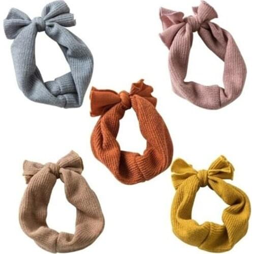 5 Color Baby Girls Cute Cotton Blend Bunny Kids Turban Knot Bow Hair Bands Head Wrap Rabbit Headband