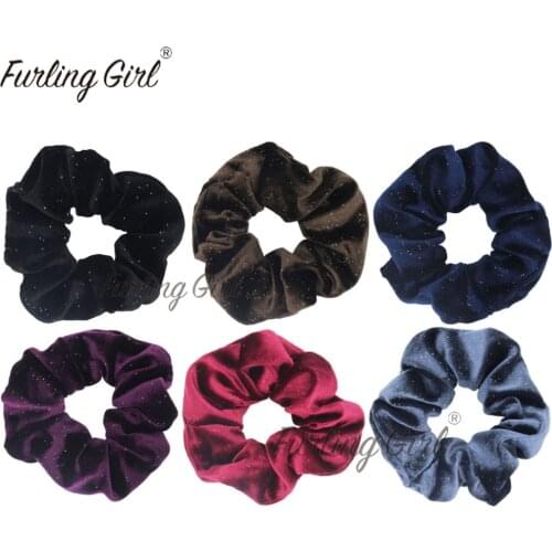 Furling Girl 1 PC Large Size Shinning Glitters Velvet Hair Scrunchies Womens Elastci Hari Bands Solid Colors Hair Accessories