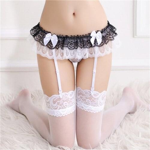 Sexy Garter Belt Women Suspenders Floral Lace Sexy Stockings Erotic Lace Bowknot Thigh High Pantyhose(Without Stockings )