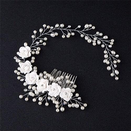 Wedding Hair Jewelry For Bridal Pure White Flowers Pearl Hair Comb Lengthen Headdress Hand Made Women Hair Accessories Luxury
