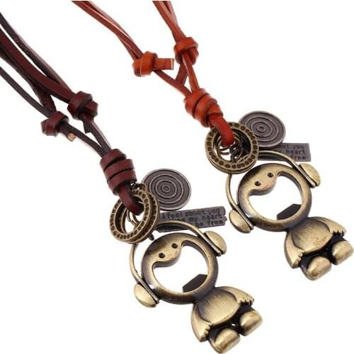 Vintage Fashion Women Men Pendants Leather Necklace Alloy Bronze Musical Cartoon Statement Long Sweater Chain Retro Jewelry Gift