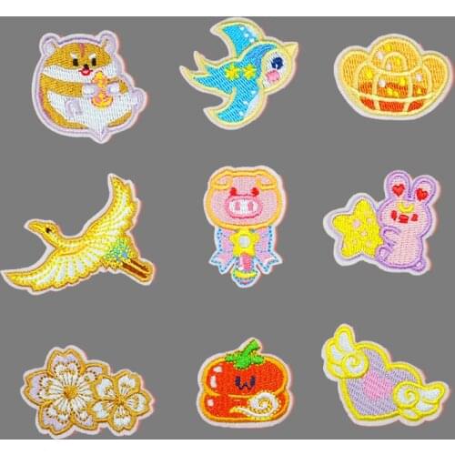 Embroideried Birds Rabbit Crown Iron on Patch for Clothing Sew Motif Applique Clothes Stickers Patches for T-shirt Jacket Decor