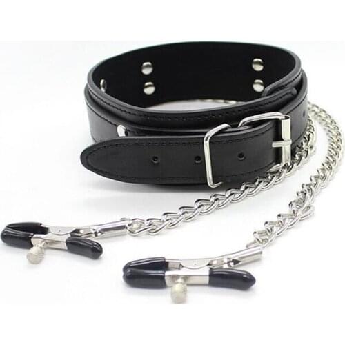 Nipple Clamp with Collar BDSM Bondage Erotic Slave Collar Nipple Clamps Leather Necklace Chain Fetishs Adult Game Role Play