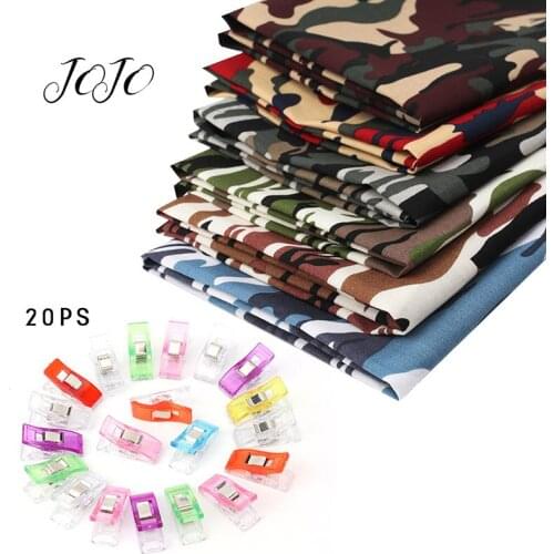 JOJO BOWS 6pcs 100% Cotton Fabric Sheets 20pcs Plastic Fabrics Clips Sewing Kit DIY Craft Apparel Clothing Materials 40*50cm/pc