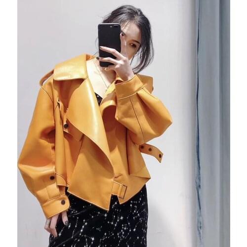 Women Spring Autumn Short Oversize Motrocycle Sheepskin Genuine Leather Jacket Veste Femme 12000 YY1042