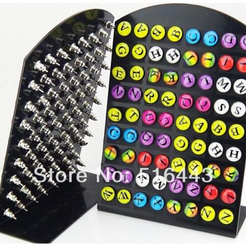New Arrival 72pcs Mix Color Enamel Stainless steel Women Mens Letter Stud Earrings Wholesale Fashion Jewelry A-432