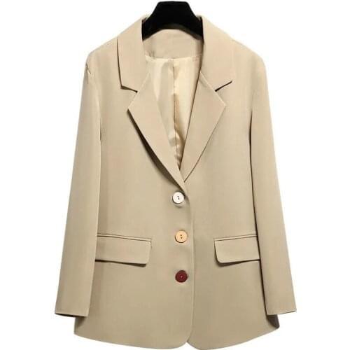 2021 New Autumn Jacket Women Blazer Korean Solid Color Single Breasted Long Sleeved Suit Outerwear Plus Size Lady Office Blazers