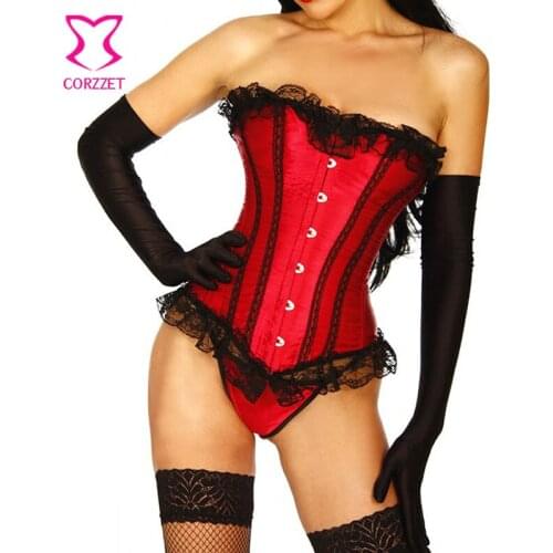 Victorian Women Shapewear Satin Red Corset Tight Lacing Sexy Corsets And Bustiers Corpete Corselet Overbust Gothic Bustier Top
