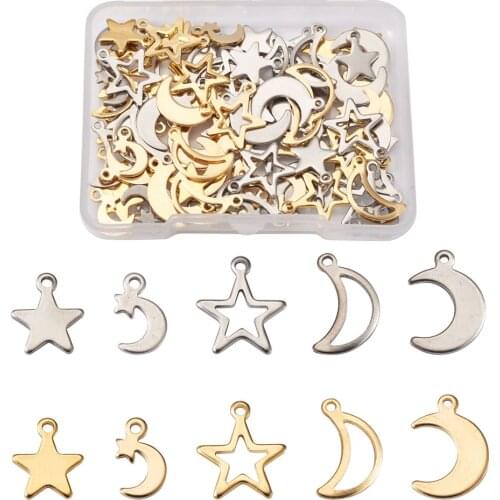 100pcs/Box 304 Stainless Steel Star Moon Charms Pendant For Bracelet Necklace Earring DIY Jewelry making Decor Accessories