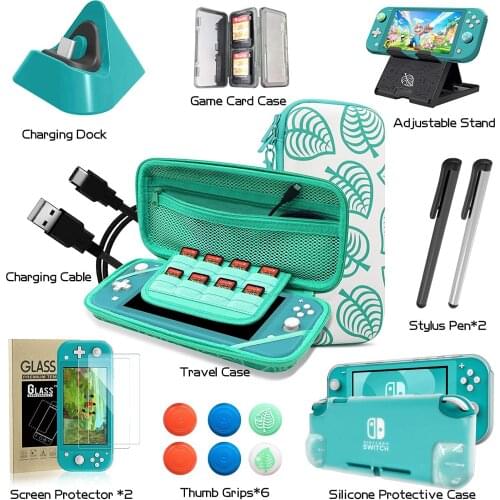 16 in1 Switch Lite Accessories Bundle - Case & Screen Protector for Nintendo Switch Lite Console, USB Cable, Games Holder
