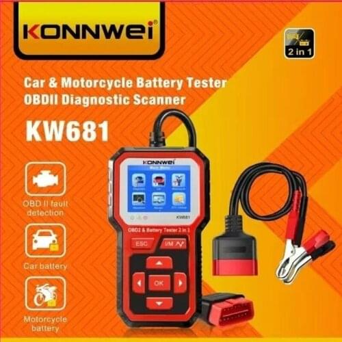 2021 NEW 2 in 1 Car & Motorcycle Battery Tester OBDII Diagnostic Scanner for all 6-12V car battery Support 9 languages KW681