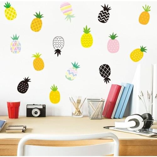 60PCS Cartoon Pineapple DIY Wall Sticker Nordic Style for Kids Room Bedroom Creative Decals Nursery Office Home Decor Ins