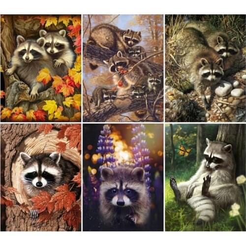 PDMDOG Diamond Painting Animal Diamond Embroidery Full Square Drill Raccoon Picture Of Rhinestones Cross Stitch Set Home Decor