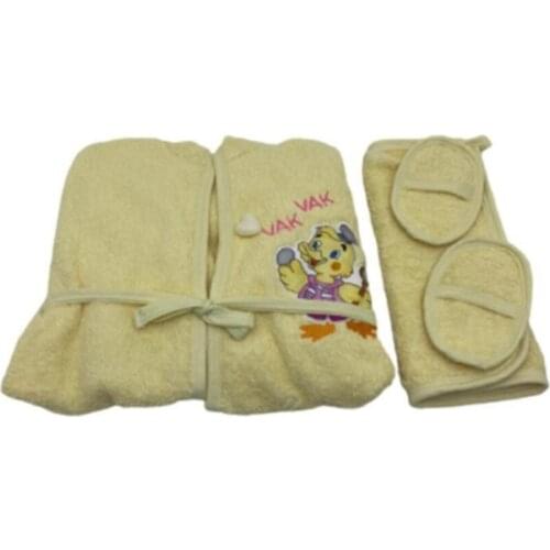Bebek Sarı 3 Parça Bornoz Set