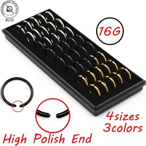 BOG - Lot 40Pcs/Box- Gold & Black Anodized Stainless Steel Seamless Septum Nose Hoop Ring Septum Piercing Jewelry 16g 18g 20g