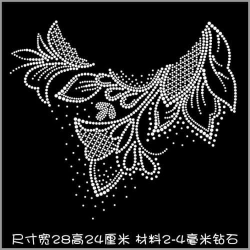 2pc/lot Neckline flower decor iron on rhinestone appliques iron on rhinestone motifs hot fix rhinestone transfer motifs