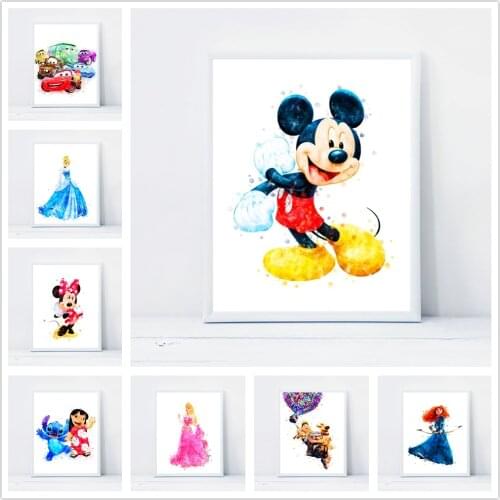 Disney Classic Movie Series MermaidMinnie Mouse Watercolor Painting HD Printing Watercolor Canvas Painting Bedroom Decoration