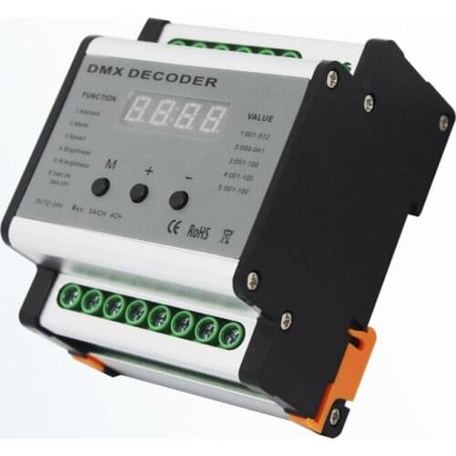 DMX701 DMX Rail 4 Channel Decoder DMX512 4-Channel LED Controller Dimmer Output 5A / CH MAX 480W Output Power DC12V-24V