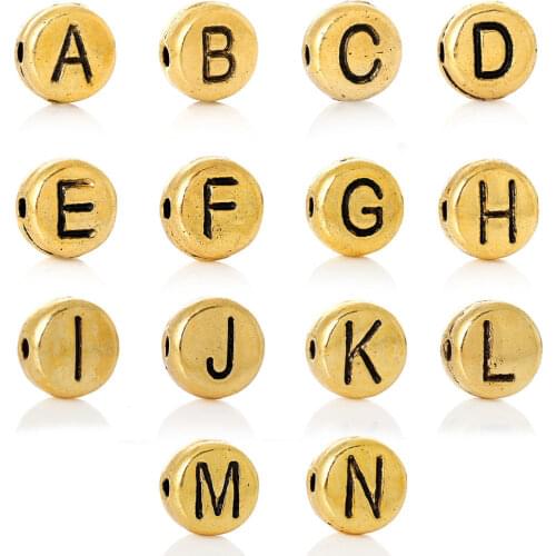 DoreenBeads Letter A/I/N Spacer Beads Flat Round gold color tone Alphabet/Letter About 7mm(2/8") Dia,Hole:Approx 1.2mm,100 PCs