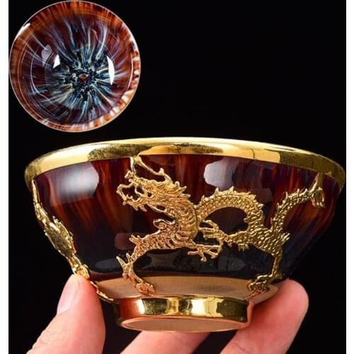 Ceramic Gold Dragon Phoenix Tea Cup Vintage Water Mug 110ml Teaware Set Master Puer Cups Small Tea Bowl