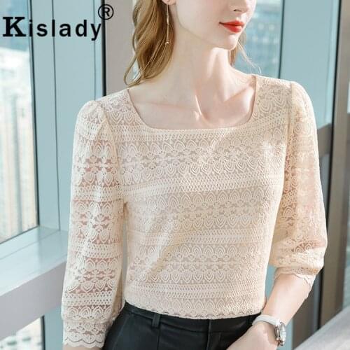 Kislady 2021 Plus Size Floral Hollow Out Gothic Shirt Top Sexy Lace Square Collar Temperament Shirt Korean OL Charming Clothes