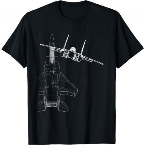 Cool Design F-15 Eagle Line Drawing Art Military Jet Fighter T-Shirt. Summer Cotton Short Sleeve O-Neck Mens T Shirt New S-3XL