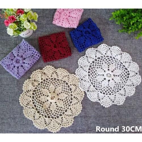 30CM Round Korean Luxury Lace 3d Flowers Cotton Mat Christmas Table Placemats Cloth Crochet Doily Wedding Napkins Coffee Coaster