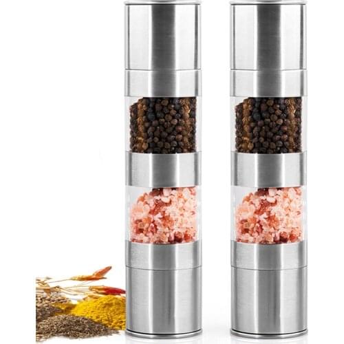 2 in 1 Pepper Grinder Adjustable Ceramic Mill Salt Grinder Stainless Steel Spice Grinder Kitchen Tools Accessories for Cooking