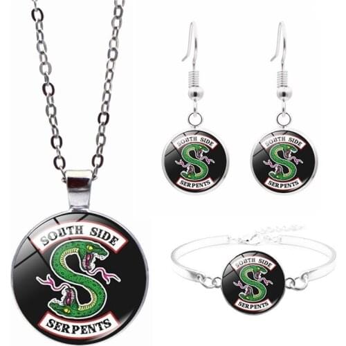MIQIAO Silver Plated Riverdale South Side Earring Bracelet Collar Chain Necklace Jewelry Set for Women Girls Friends Gift Goth