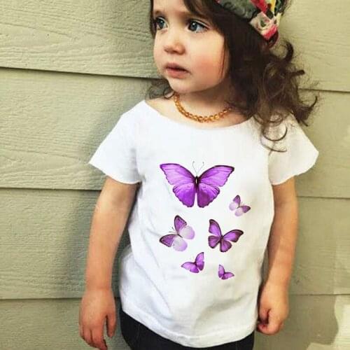 New Listing Girls Shirts Painted Butterfly Fashion Casual Boys T Shirts Harajuku Summer Baby Tshirt 2020 New Kids T Shirt Kawaii