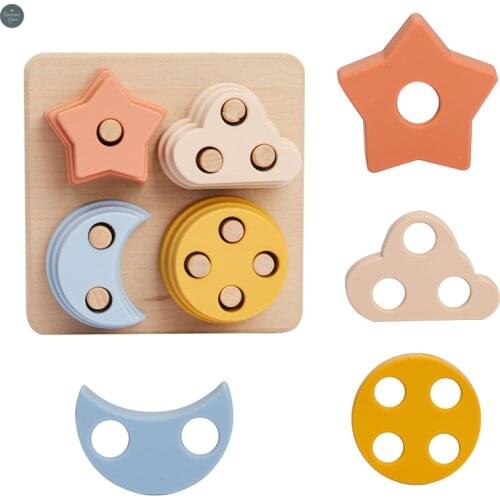 New Baby Building Blocks Set Nordic Style Silicone Wooden Geometry Matching Sorting Board Montessori Games Educational Toys Gift