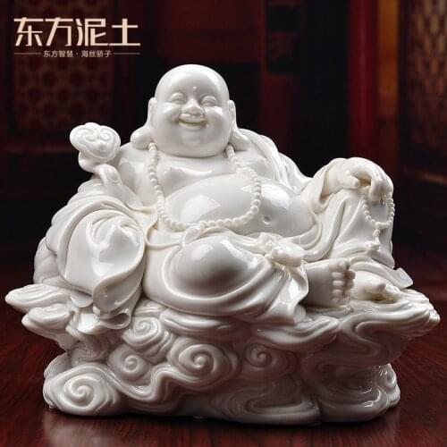 Clouds Laughing Buddha" white porcelain Maitreya Buddha sculpture art crafts of Dehua Chinese style home furnishings