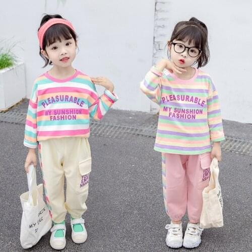 Baby girl clothes spring/autumn new letter stripe cotton 2-piece suit girls casual suit childrens things for a girl baby suit